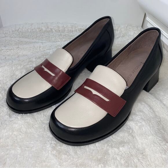 Chocolat Blu Shoes - Chocolat Blu Black White Berry Penny Loafer Block Heel Academia Size 7